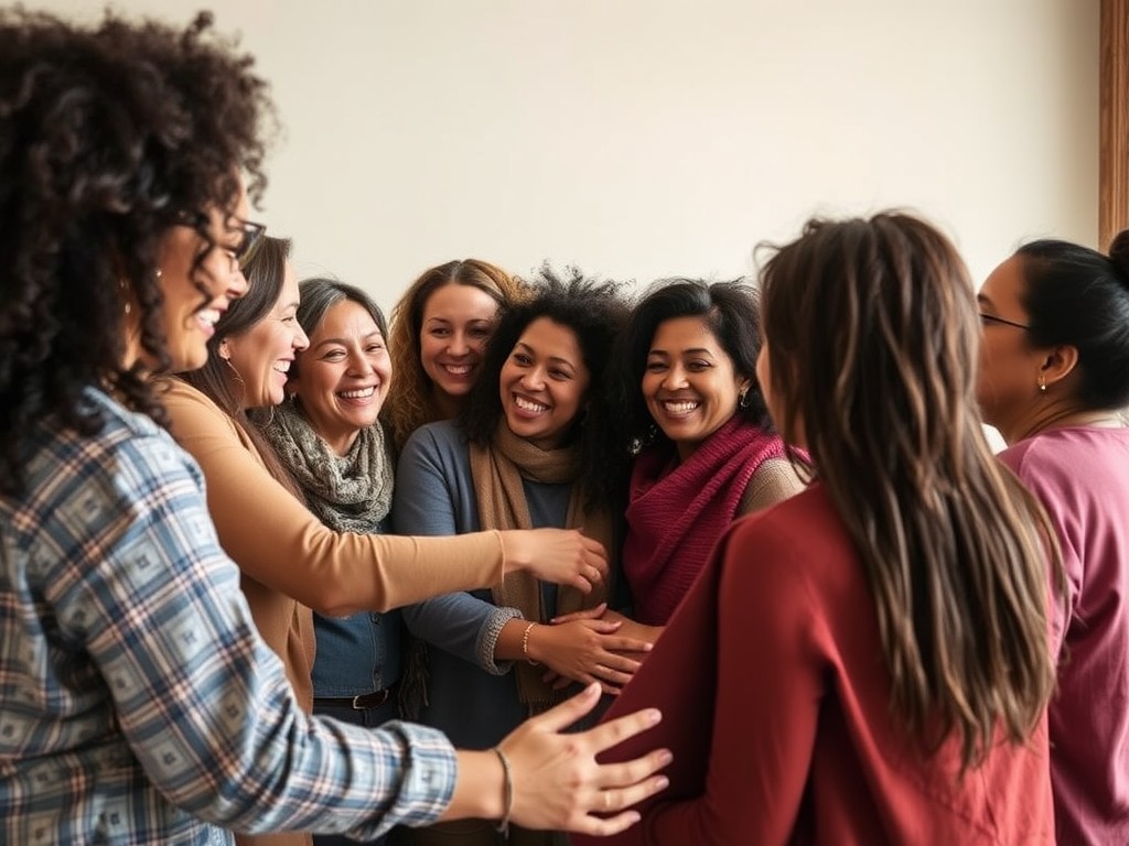 A_diverse_group_of_women_in_a_supportive_circle_showing_empathy_and_encouragement_They_are_smiling_and_embracing_each_other_representing_friendship_and_empowerment_The_setting_is_warm_and_inviting_with_soft_colo.jpeg